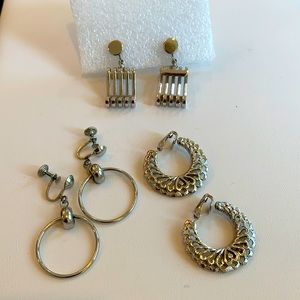 3 pr vintage silver tone dangle clip earrings